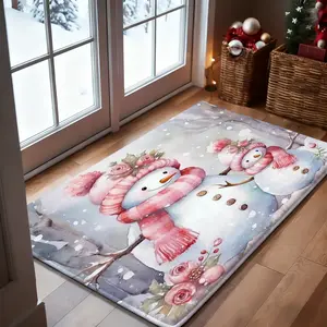 Two snowmen in winter forest 1-Piece Bathroom Mat, Soft Bath Mat, Cozy Bath Mat, Absorbent High-Quality Bathroom Carpet, Non-Slip and Comfortable Bathroom Mat, Suitable for Bathroom Floors, Sinks, Bathtubs, Sh