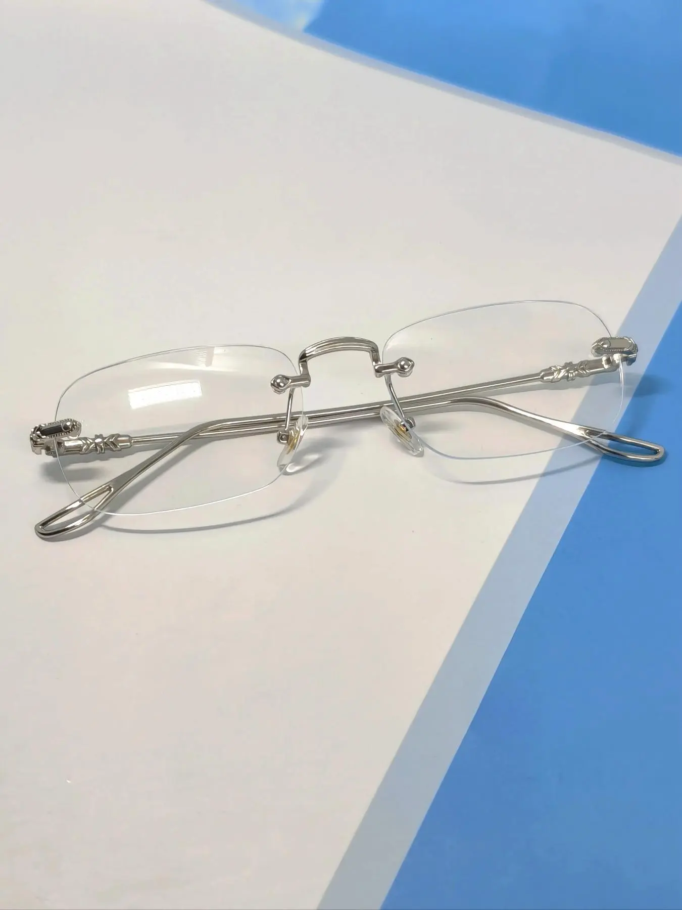 Unisex Business Style Rimless Eyeglasses, Vintage Anti-blue Light Rectangle Eyeglasses for Everyday Use, Fashion Accessories for Outdoor Activities, Stylish Eyeglass, Stylish Trendy Eyewear, Trendy Frames, Square Eyeglasses Frame