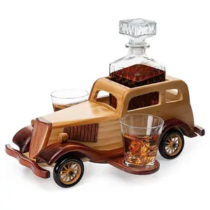 Old Fashioned Car Whiskey Decanter Set, Very Large 15" x 13" x 7" 750ml Decanter Spigot, and 2-10oz Whiskey Tumbler Old Fashion Glasses, Old Fashioned Vintage Car, Limited Edition, Great Bar Gift!