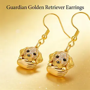 2Pcs Guardian Golden Retriever Dangle Earrings for Women, Sparkling Rhinestone Inlaid Zinc Alloy Cute Dog Drop Earrings, Fashion Animal Pet Themed Jewelry, Ideal Gift for Dog Lovers Pet Owners Daily Wear Party Birthday Holiday Anniversary
