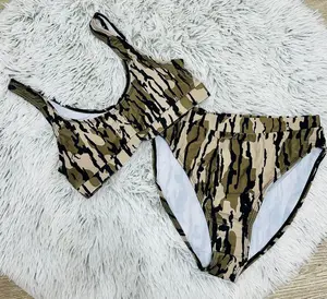 Women’s Bottomland Swim, Camouflage Bikini, Trendy Women Swimsuits, Casual Sporty Swimsuits, Gifts for Her, Two Pieces High-waisted Bikini