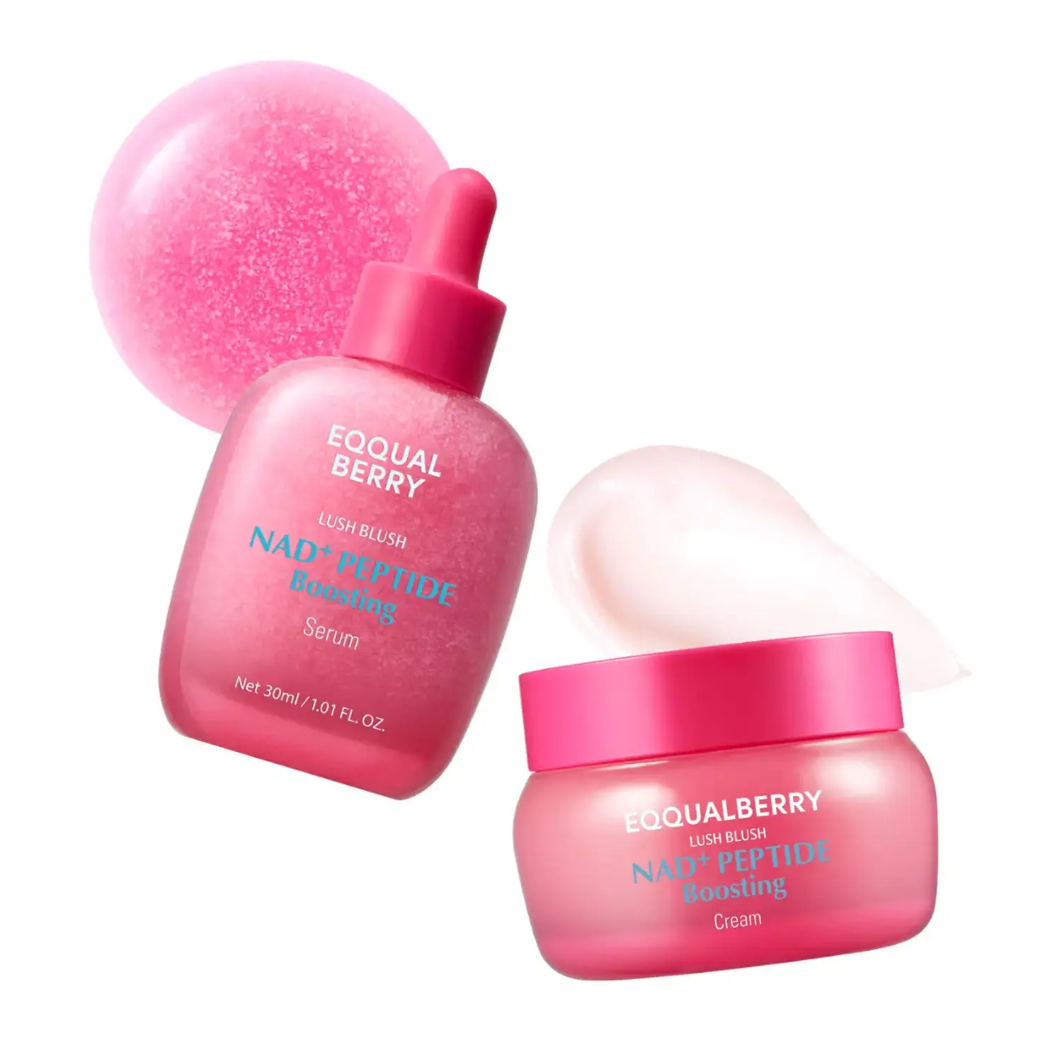 EQQUALBERRY NAD+ Peptide Boosting Smoothie Serum+Cream Set -Anti-Aging Korean Skin Care I Firming Serumwith 5 Ceramides & Vegan Collagen for Wrinkles & Radiant Glow