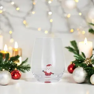 Santa - Stemless Wine Glass with Holiday Figure Inside - 12-oz.