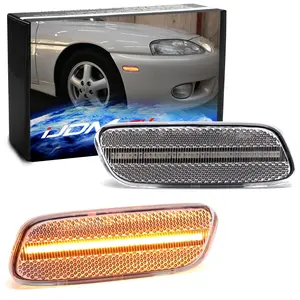 iJDMTOY Semi-Clear Lens 30-SMD Amber Full LED Strip Front Bumper Side Marker Light Kit For Lexus 1992-2000 SC300 SC400