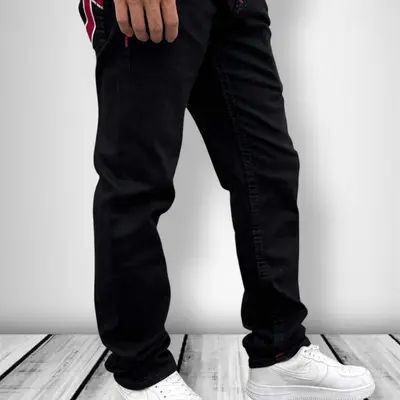 Black Bootcut Ture Rekigion Jeans Wuth Red Stichinh TikTok Shop