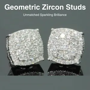 【2026 TREND ALERT】Hip Hop Oversized 12mm Full Pavé Stud Earrings | AAA Micro Pave Zircon Luxury Geometric Square | Unisex for Hip Hop Lovers/Streetwear Enthusiasts/Couples | Daily/Party/Casual Wear Jewelry for Men & Women