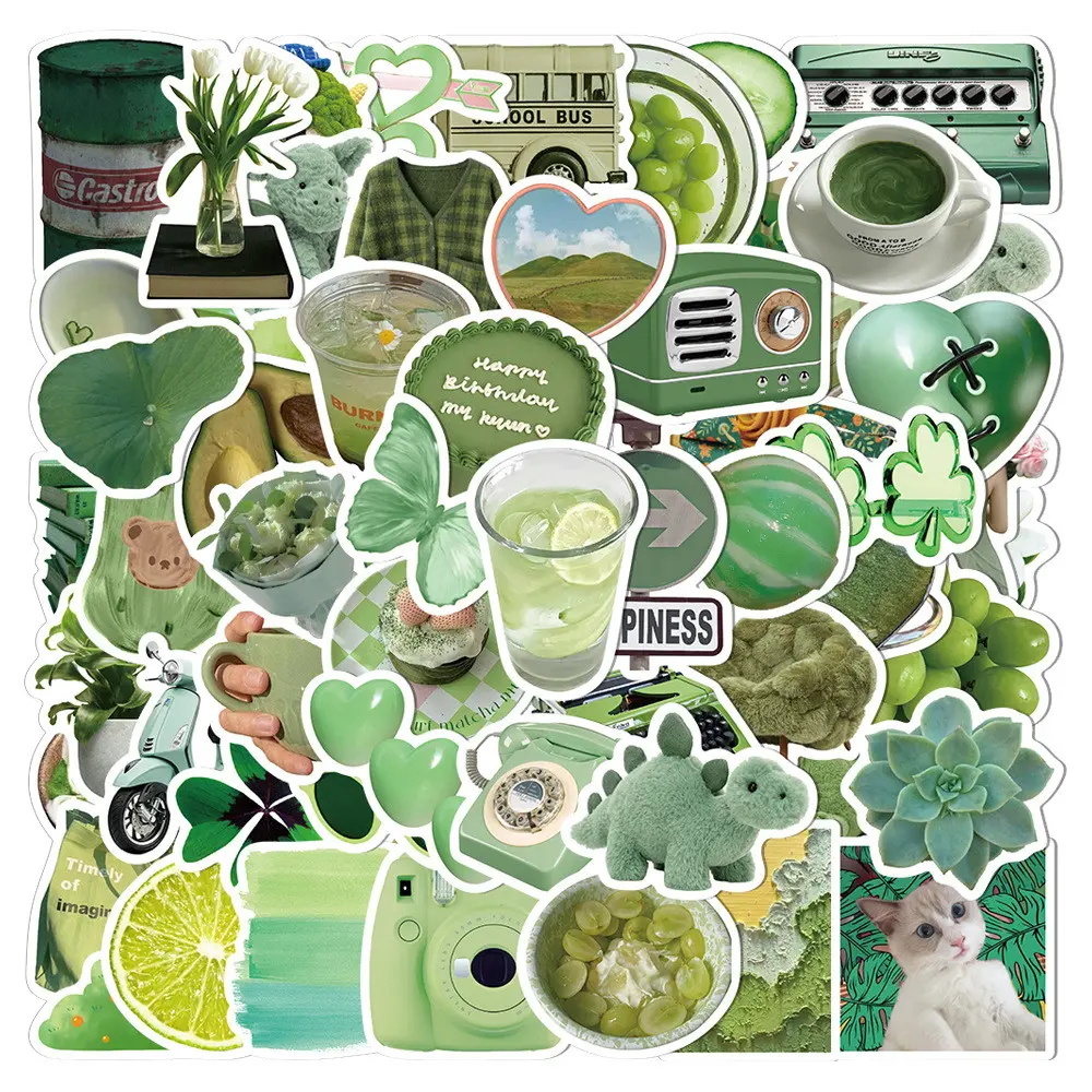 60 Pcs Minimalist Fresh Green-Themed Stickers - Waterproof Decorative Decals for Notebook, Laptop, Water Bottle, Journal, Backpack, Phone Case & DIY Crafts, Perfect for Fresh Style
