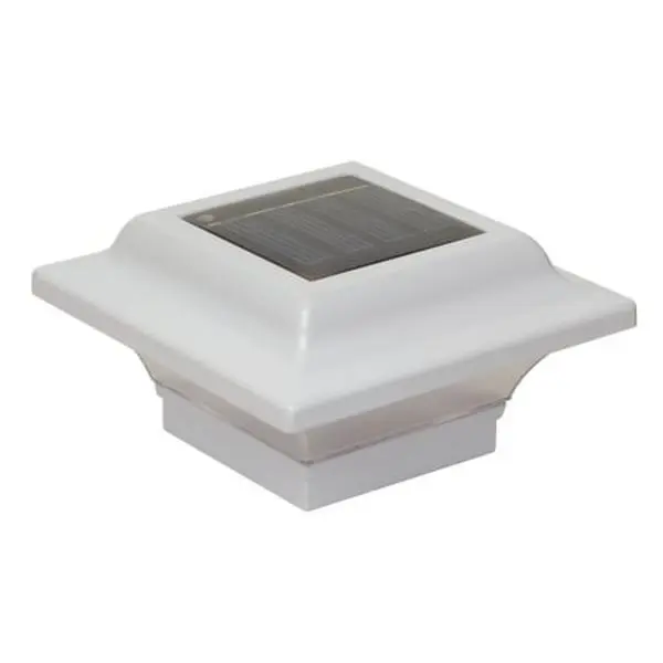 Classy Caps Mfg Inc SL082W Solar Powered White Aluminum Imperial LED Post Cap, 2.5x2.5 Size, 2"x2" Adapter, Steel Construction, Batteries Included