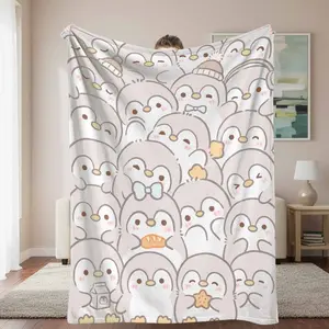 Flannel Fleece Blanket with Adorable Antarctic Bird Artwork - Animal Artwork, Breathe, Character Art, Fluffy Fabric, Body-Warming, Ultra Soft Lightweight Plush, Warm Cozy Throw for Living Room, Bedding, Holiday Gift, Animal Artwork Blankets, Breathe Blank