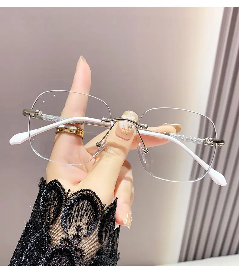 Unisex Photochromic Reading Glasses, Oversized Rimless Cut-Edge Design with Blue Light Blocking High-Definition Lenses, Everyday Use, Bluelight Protection Non-Prescription Glasses, Casual Frames & Glasses