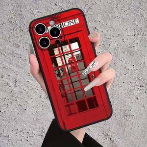 Classic red British telephone booth design, drop-proof and non-slip TPU electroplated glass phone case, compatible with iPhone 17, 16, 15, 14, 13, 12, 11, XS, X series and other models. Makes a great gift for friends or family.