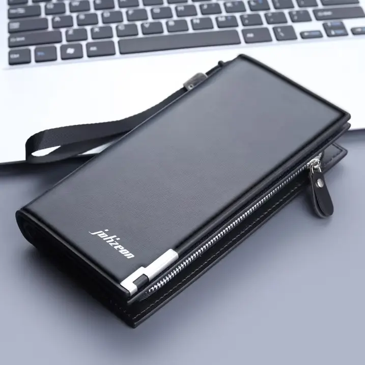 GOODBEE Men's Long Zip Handheld Wallet - Casual Plain High-Capacity Multi-Compartment Phone Clutch with Multiple Card Slots & Cash Organizer, Coffee
