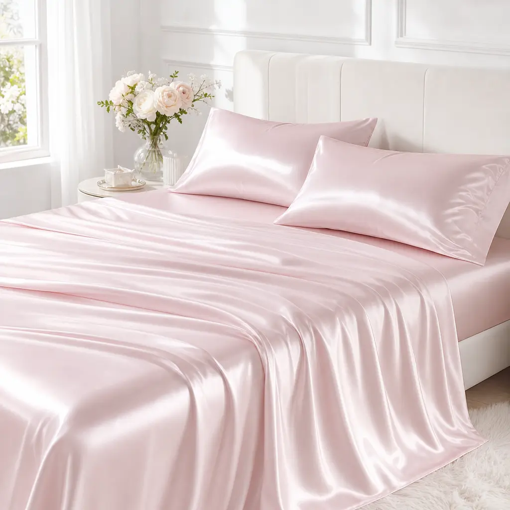 Sasttie Satin Sheets Queen Size - 4 Pieces Luxury Soft Wine Silky Bed Sheets Set with Pillowcases - Smooth Silk-Like Satin Fabric, Reinforced 14 Inches Pocket, Oeko-Tex Certified