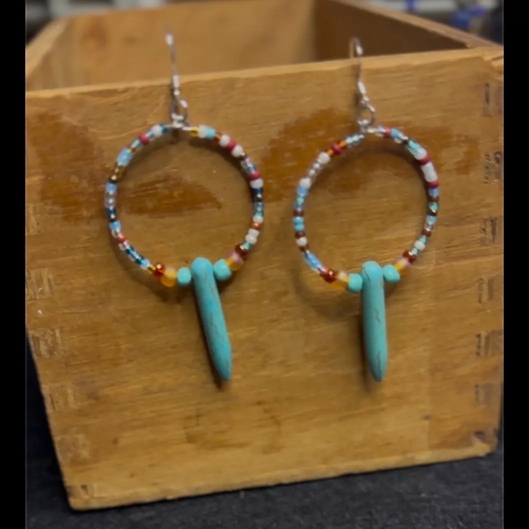Turquoise beaded hoop earrings
