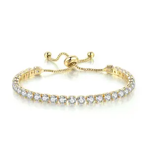 Adjustable 4mm Tennis Bracelet Single Row Full Round Zirconia Crystal Shiny Elastic Stretch Chain Jewelry for Women Gift