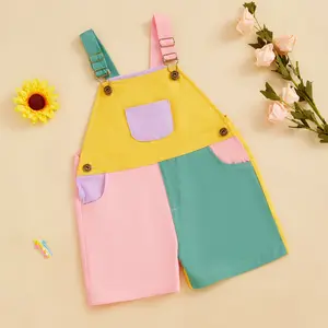 90s Retro Colorblock Toddler Overalls Shorts Adjustable Strap Baby Boy Girl Sleeveless Suspender Jumpsuit for Summer