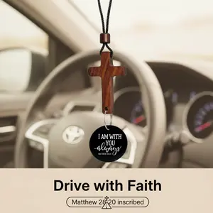 Daily Bible Verse Rearview Mirror Cross Ornament, Hanging Cross Pendant for Car Interior, Christian Faith Car Ornament with NFC Tag, Gift, Home Decor.
