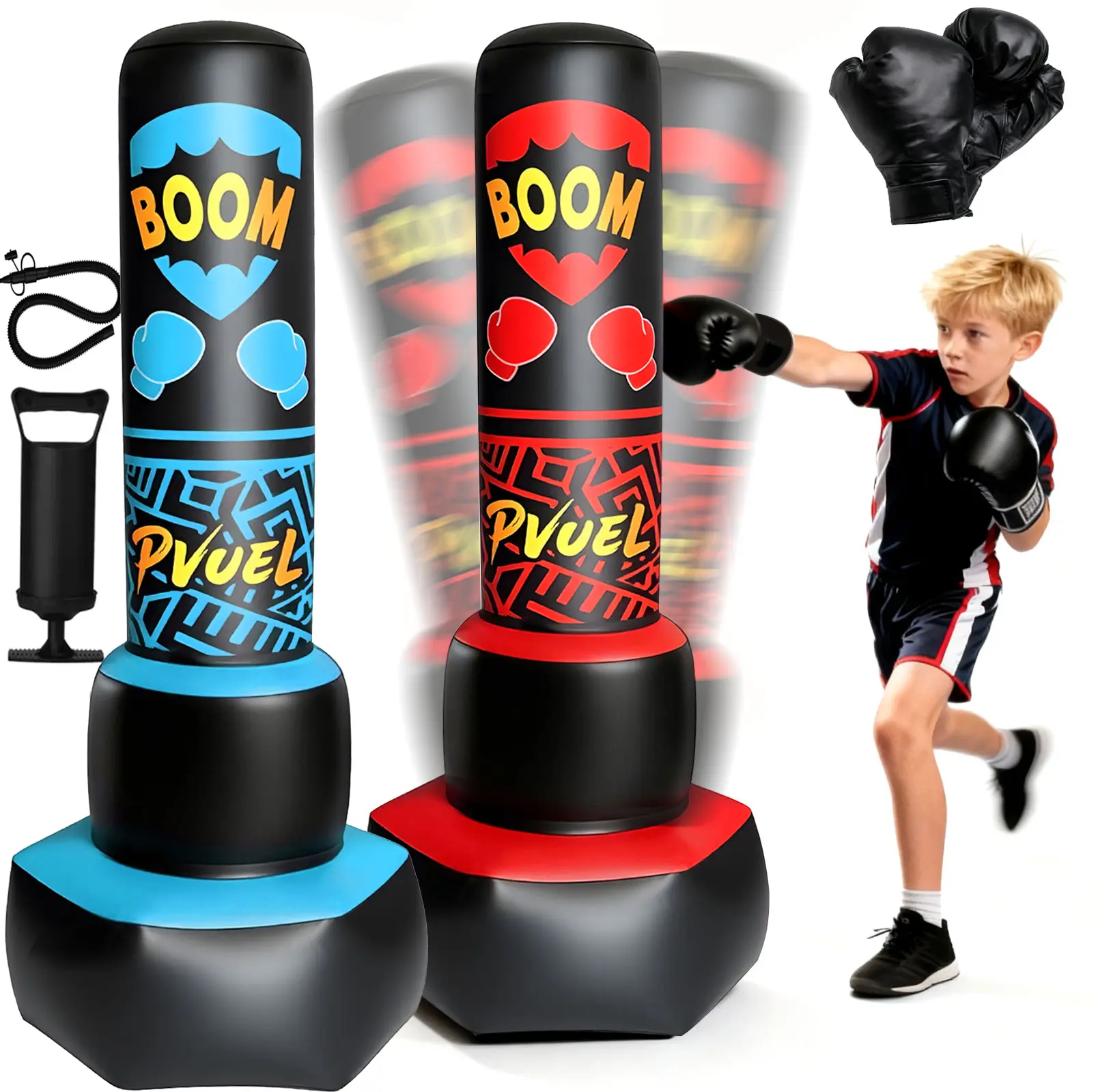 67-Inch Freestanding Punching Bag for Kids & Adults, Tear-Resistant PVC Boxing Set with Gloves & Manual Pump, Boosts Athletic Skills, Easy Setup for Indoor & Outdoor Play