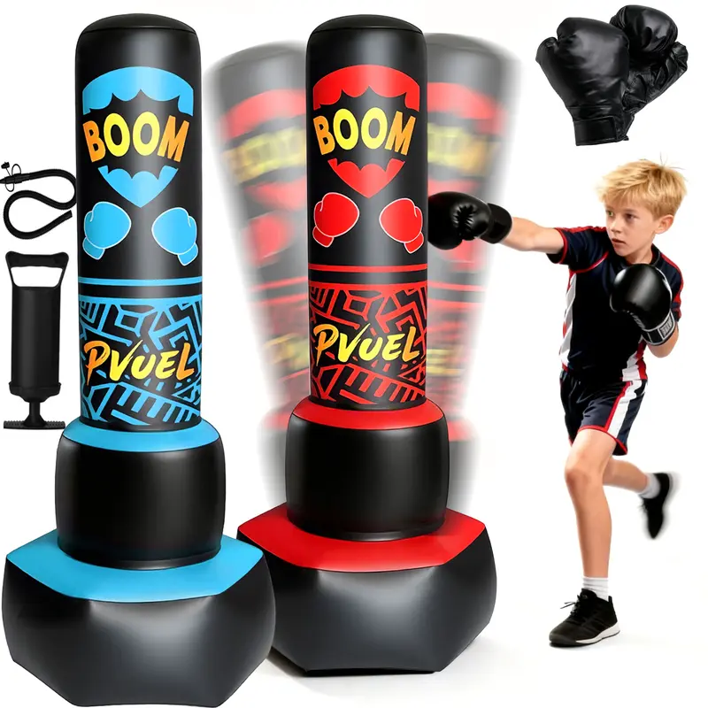 67in Heavy Duty Freestanding Kid Punching Bag Training Set - 10,000+ strikes tough, 240lb, tear-resistant PVC, 3-12 years unisex kit with gloves & manual pump, kid-safe, Easy Setup & Storage, boosts athletic skills, birthday/Christmas gift for indoor play