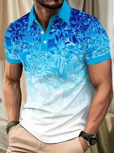 Men's Printed Casual Fashion Short Sleeve Polo Shirt, Golf Tournament Polo, Geometric Design, Fitted Style, All Seasons, Short Clothing Length