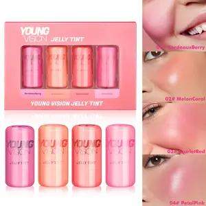 YOUNG VISION 4-Piece Jelly Blush & Lip Tint Set｜2-in-1 Cream Blush & Lip Color｜Water-Based Natural Makeup｜Portable Multitask Stick