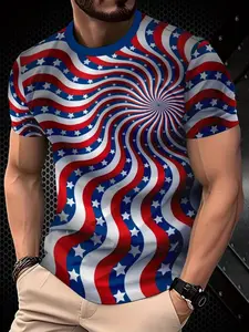 Men's Casual Sporty 3D Print T-Shirt, Athletic T Shirt, Vibrant Street Style Design, Breathable Round Neck, Summer Top, Cool Gift