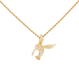 Pre-owned Christian Dior Vintage Hummingbird Crystal Pendant Necklace MJP000391