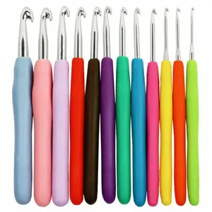 Soft Handle 12 PCS Set Crochet Hooks Needles Knit Yarn Weave Craft Aluminum