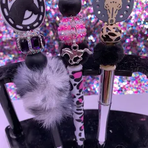 Cowboy Beadable Pen Bundle - Black Bead Design with Unique Beads, Includes Black Feather Accent and Colorful Beads