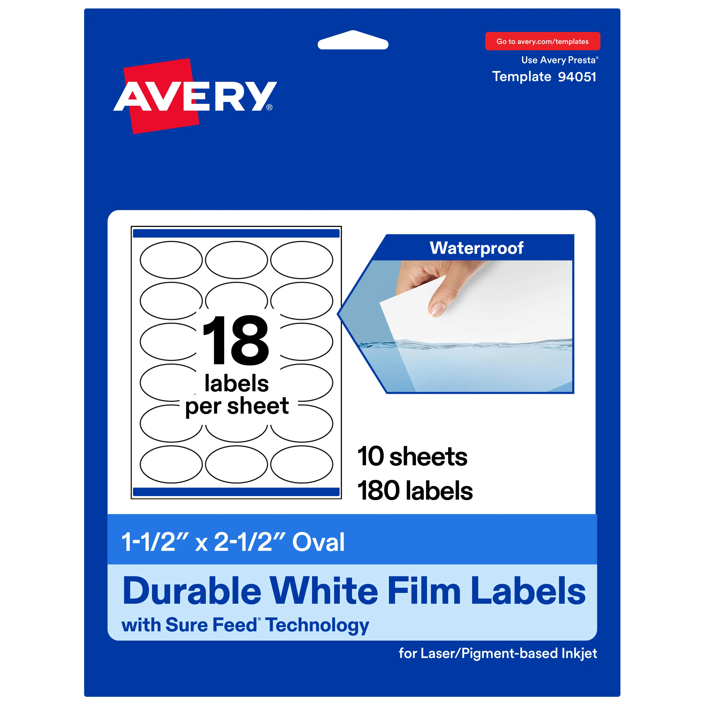 Avery Durable Waterproof Oval Labels with Sure Feed, 1.5" x 2.5"