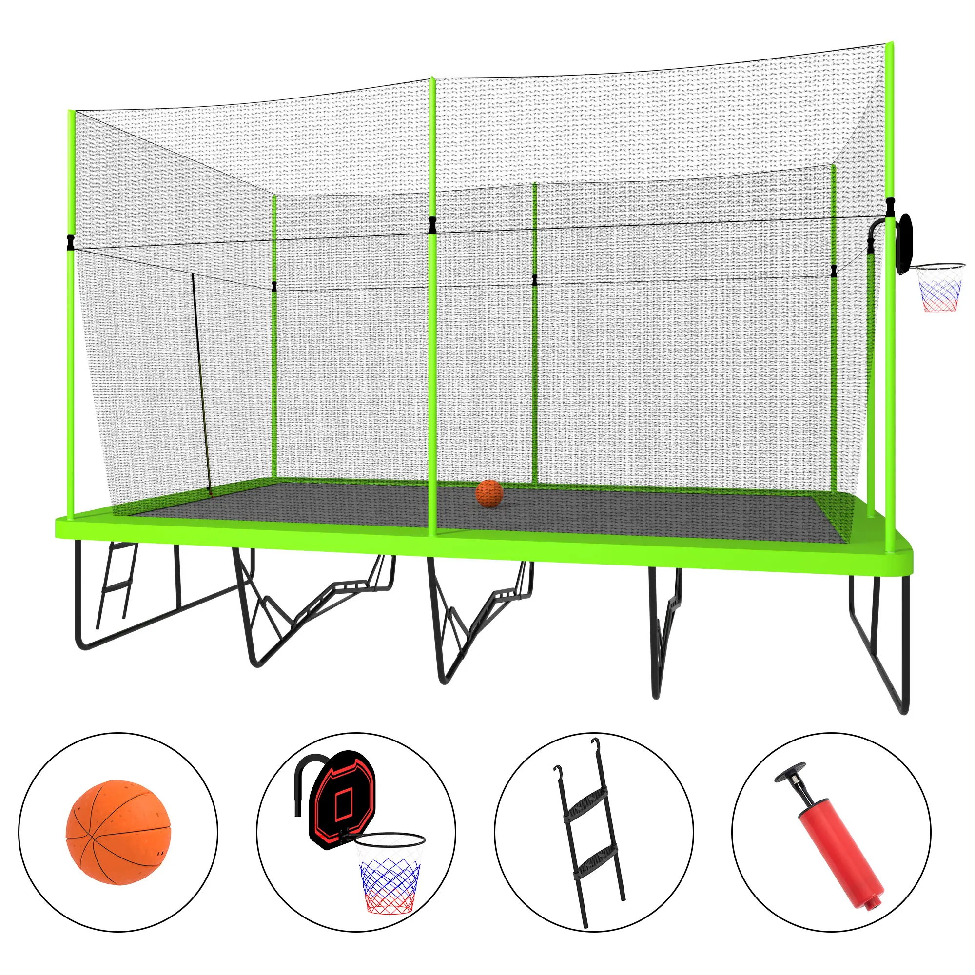 Rectangle Trampoline for Adults 10x17 FT Large Outdoor Rectangular Trampoline with Enclosure Net, Gymnastics Trampoline with Strong Base
