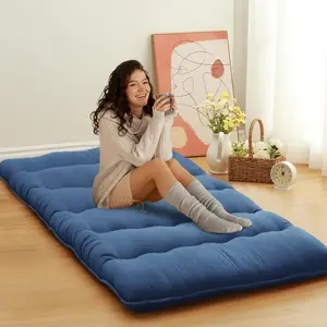 GARVEE Japanese Futon Mattress Twin Size, Tatami Floor Mat, Roll-Up Camping Mattress Pad in Wave Navy - Comfortable and Portable Sleeping Solution for Versatile Use