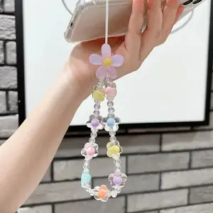 Colorful Small Flower Floral Transparent Beads Phone Chain, Phone Lanyard, Phone Charms, Cute Accessory for Mobile Phones, Fashionable and Stylish Design