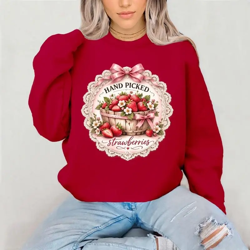 Hand Picked Strawberries Crewneck Sweatshirt Gildan Everyday Style Super Soft Unisex Fit Streetwear Graphic Top warm Christmas Gift for her Womenswear Casual Printed Long Sleeved spring berries strawberries