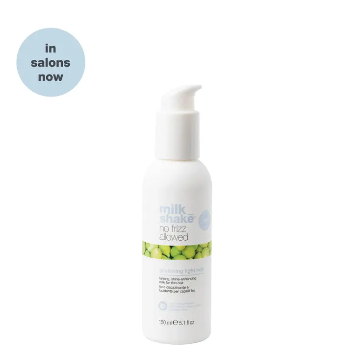 milk_shake no frizz allowed glistening light milk | lightweight anti-frizz leave-in for fine, frizzy hair | smooths and softens without heaviness | milk proteins and fruit extract, 10.1 fl oz / 150 mL
