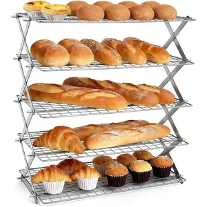 5 Tier Collapsible Cooling Rack, 2/3/4/5-Tier Upgraded,Adjustable & Stackable Baking Rack, 5 Modes Cooling Racks for Cooking and Baking, Roasting & Grilling Gifts for Picnic Party