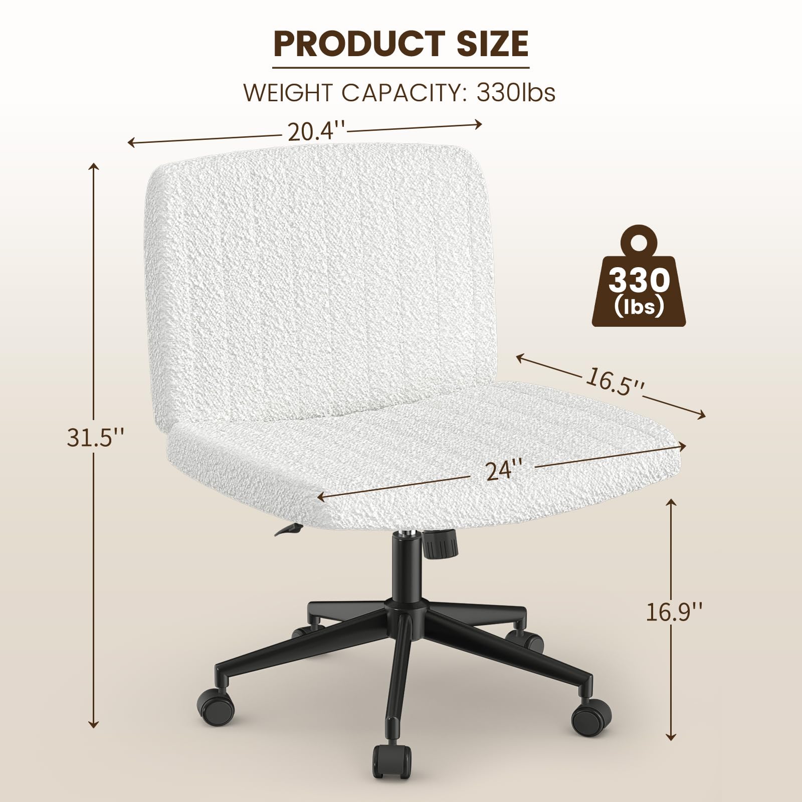 Boucle Criss Cross Armless Office Chair with Wheels offers ergonomic height adjustment and adjustable swivel for home use