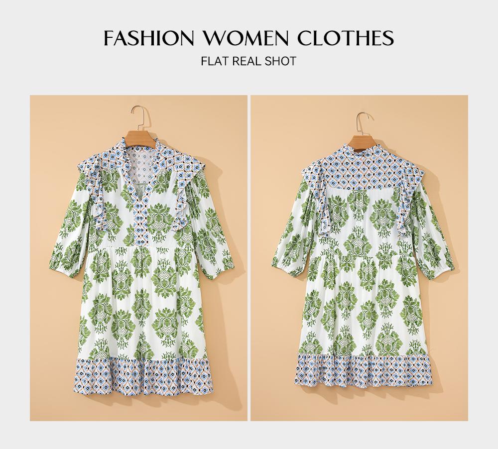 Asvivid Women's Floral Print Contrast Patchwork Ruffle Detail Mini Dress Summer Lightweight Casual Bohemian Boho Dresses summervibes