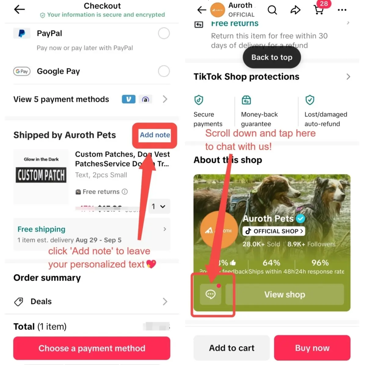 Custom Info: Please leave in Notes