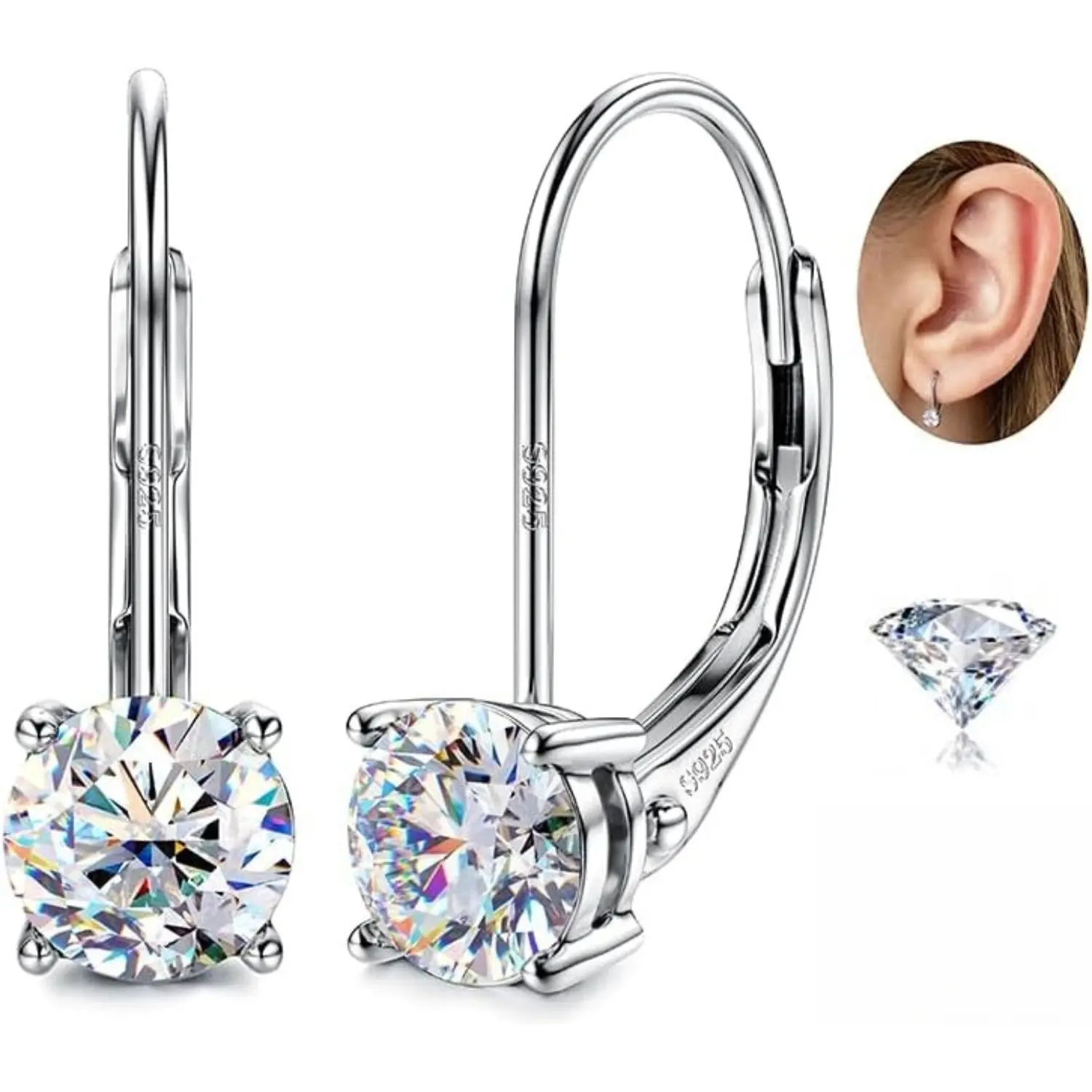 GEMQUEEN D Color Moissanite Dangle Earrings 925 Sterling Silver 18K White Gold Plated Hypoallergenic Leverback Hoops for Men & Women DealsForYouDays