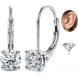 D Color Moissanite Dangle Earrings 925 Sterling Silver 18K White Gold Plated Hypoallergenic Leverback Hoops for Men & Women