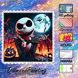DIY 5D Flocking Fabric Diamond Painting Craft Set, AB Diamonds, Fairy Dust Diamonds, Crystal Diamonds, Skull, Moon, Pumpkin Diamond Embroidery, Special Craft Diamond Art Kit, Wall Decoration, Gift for Family, Loved Ones, and Friends