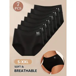 7-Pack Women's High-Waisted Tummy Control Underwear - Soft Breathable Briefs with Sweat-Absorbent Full-Coverage, Opaque All-Black Panty for Casual Attire, Elegant & Discreet Fit (7 Count)