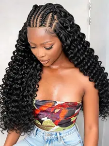 13x6 Lace Front Braided Wigs for Women, Deep Wave Curly Hair, Intricate Cornrow Braids, Synthetic Hair Wigs with Baby Hair, Baby Hair Included, Lace Front Design, Deep Wavy Wigs