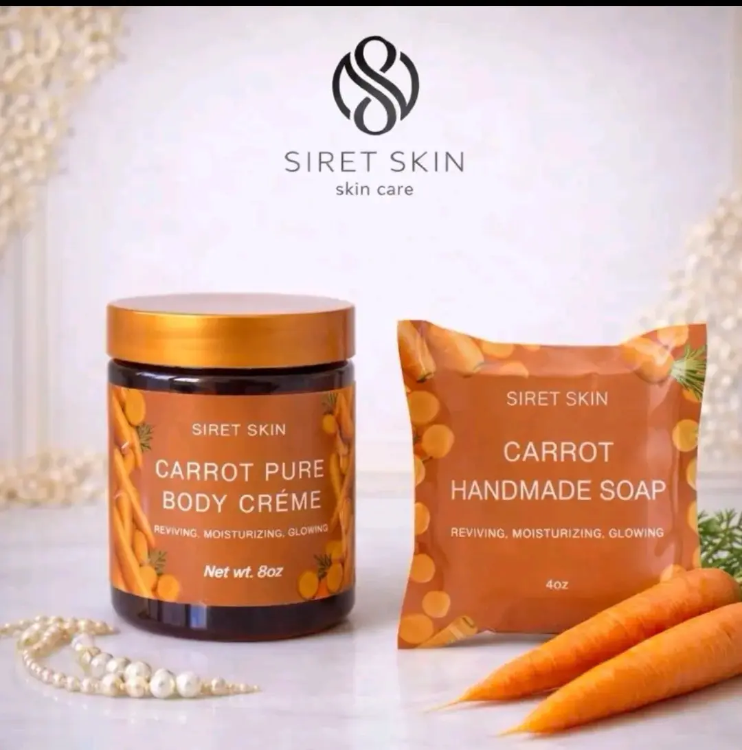 Siret Cosmetics Set Carrot 2 Pcs King of Queen, Siret Skin, 1 soap 4 oz - 1 body Cream 8oz. WorldcaShop USA