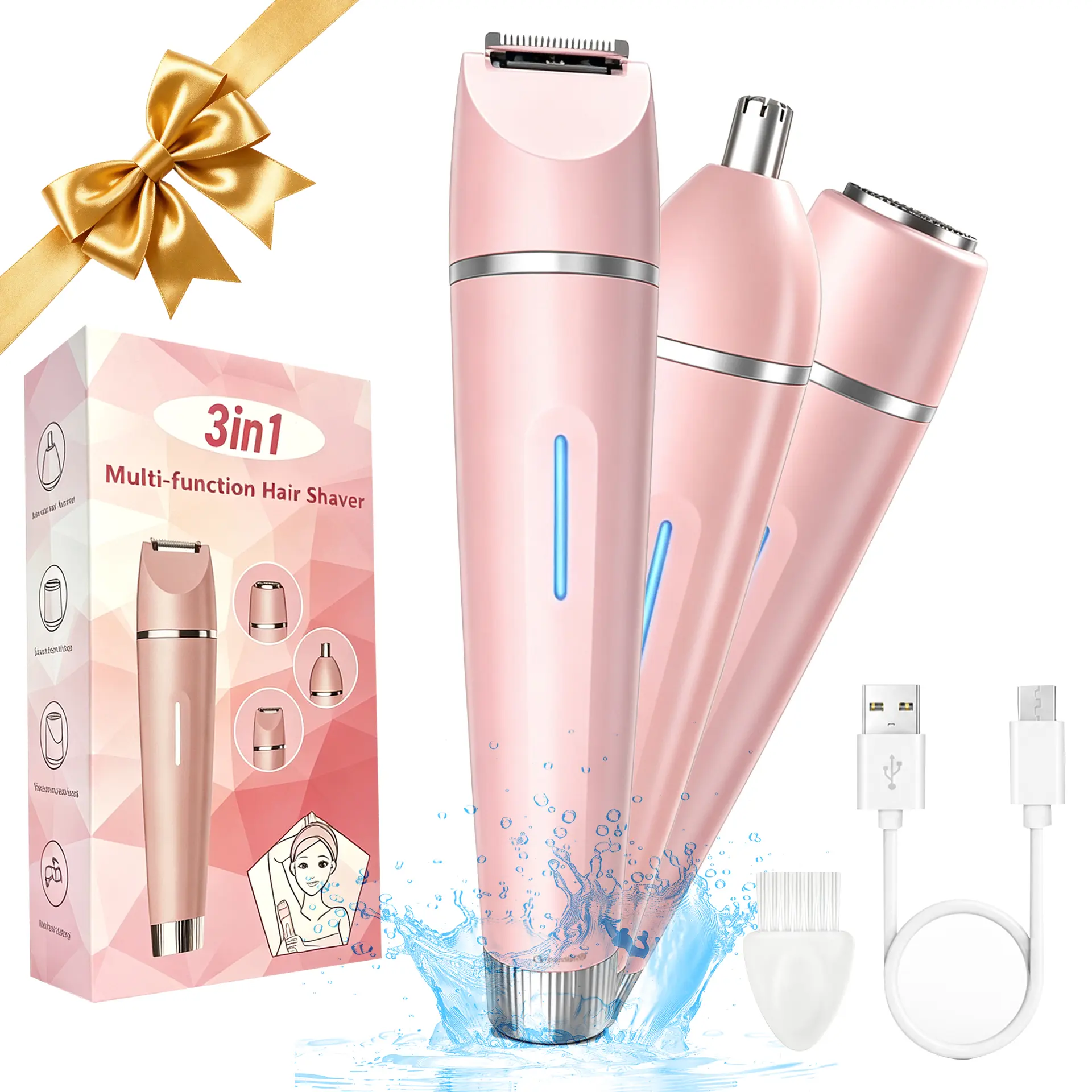 Bikini Trimmer for Women, Electric Shaver and Razor Rechargeable 3-in-1 Body and Facial Epilator, Dual Heads for Painless Trimming of Pubic Hair, Face, Underarms and Legs, Summer Gift,dorm essentials tiktokshopbacktoschool