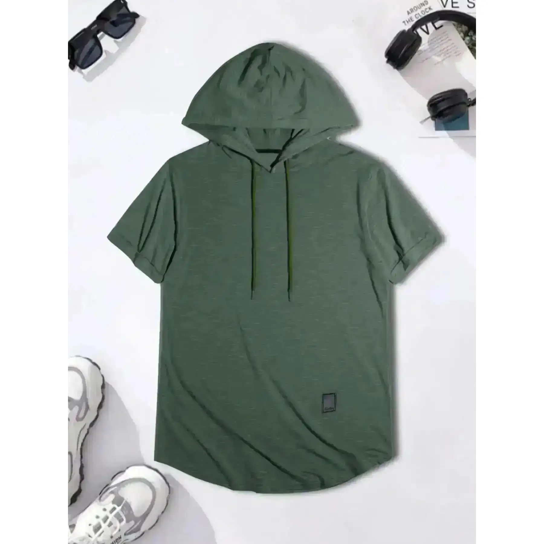 2026 Men's Solid Plain Drawstring Hooded Jersey Tee, Casual Regular Fit Short-Sleeve Shirt for Summer, Classic Top, Everyday Shirts, Button Down, Wear, Soft Fabric, Essential Basics effortless summer shorts modern