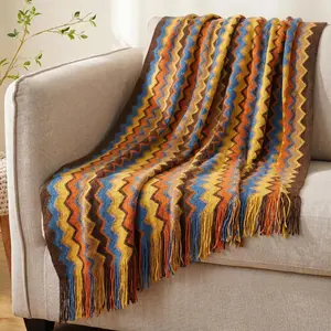Battilo  |  Boho Knitted Blanket, 50x80in Mexican-Style with Tassel Design, Breathable Acrylic All-Season Blanket for Bohemian Bedroom & Living Room