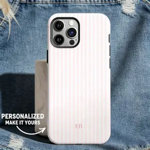Personalized Pink Phone Case Custom Monogram Phone Case Aesthetic Pink Striped Phone Case Summer Coastal Protection Durable