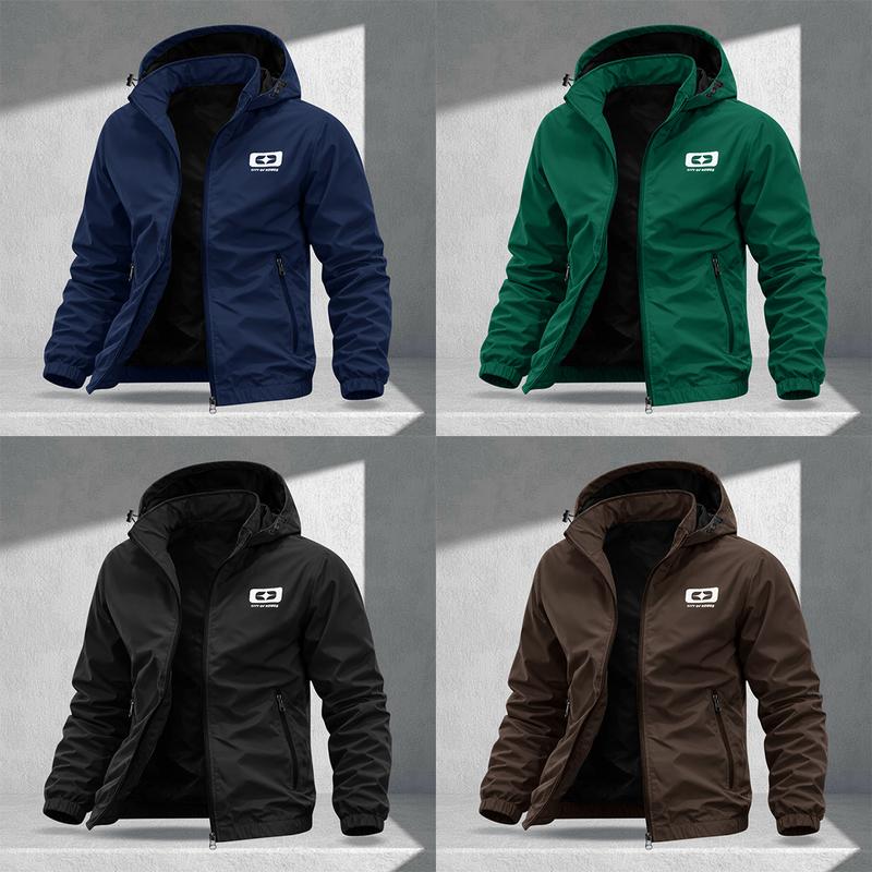 Men's multi-color small label hooded windproof jacket, light and wear-resistant fabric, zipper pocket, street function wind, daily going out on the street, commuter fit, casual versatile jacket jacket